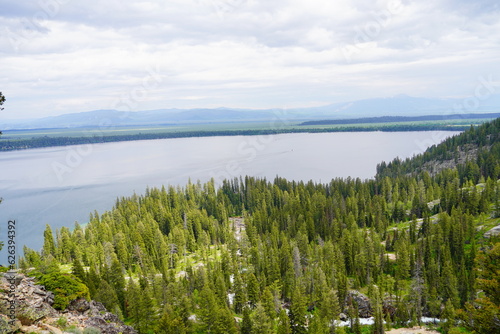 Aerial view of Jenny lake from inspiration point at Grand Teton National Park