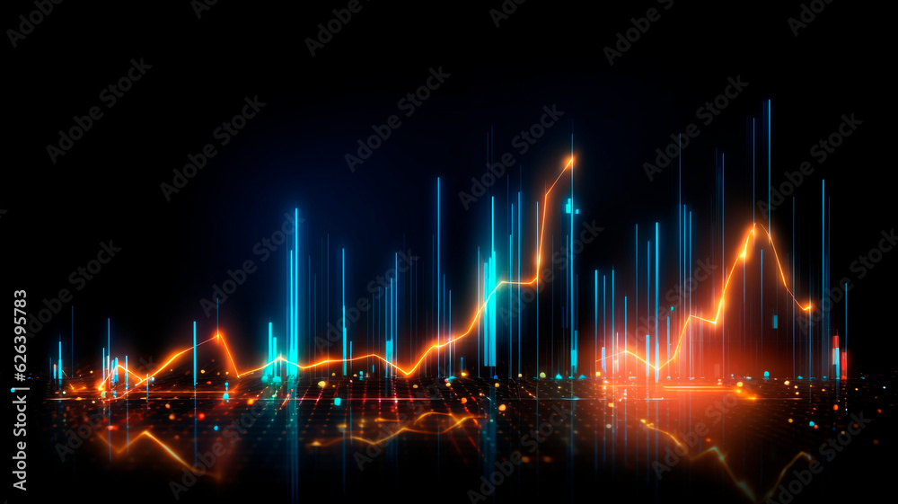 Illuminated graphs illustrating fluctuations. Concept of financial and stock markets. Depiction of market trends. Illuminated graphs illustrating fluctuations. Concept of financial and stock markets. Depiction of market trends.