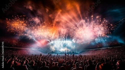 festive fireworks  at a concert  at night in an open area