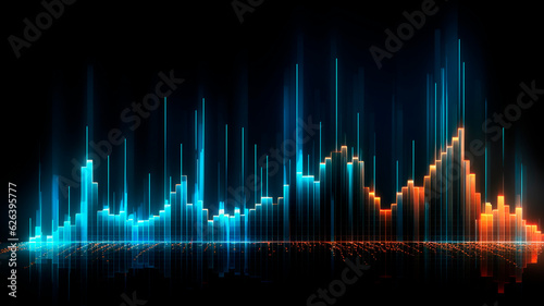 Illuminated graphs illustrating fluctuations. Concept of financial and stock markets. Depiction of market trends.
