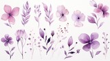  a bunch of flowers that are on a white wall with purple leaves.  generative ai