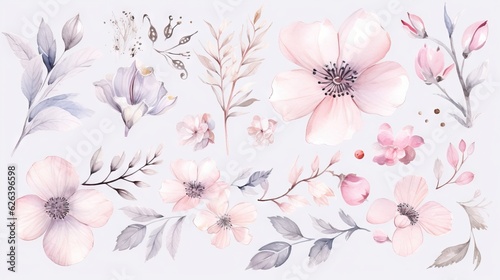  a bunch of flowers that are on a white background with a blue background. generative ai