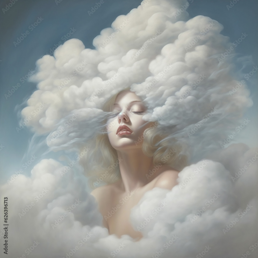 ai generated woman with closed eyes sitting on the clouds 
