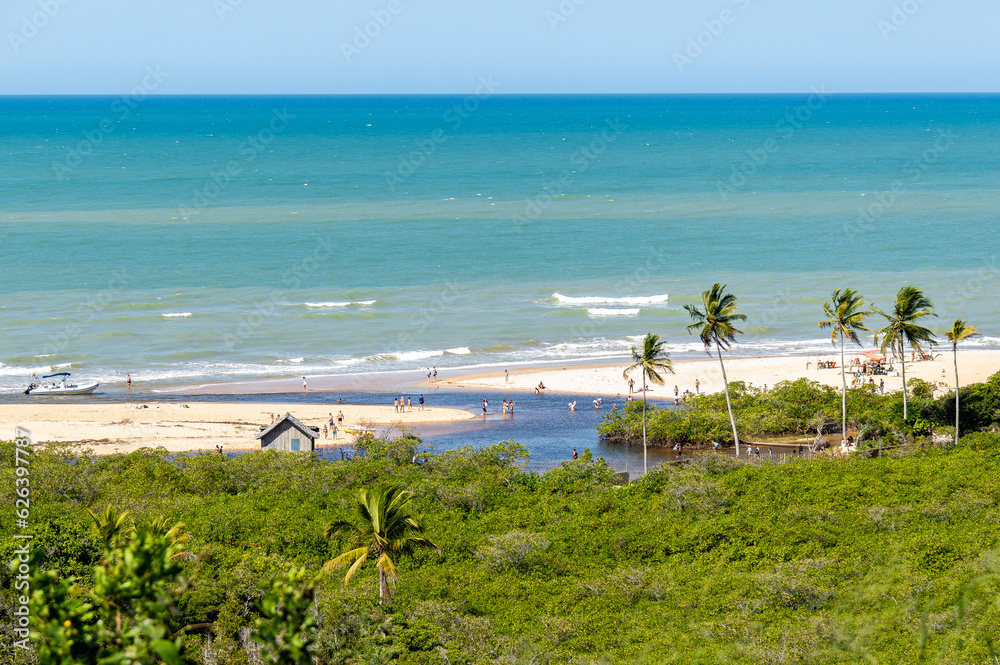 Aerial view of Praia dos Nativos and the old fishermen's house in Trancoso, Porto Seguro Bahia, Brazil Aerial view of Praia dos Nativos and the old fishermen's house in Trancoso, Porto Seguro Bahia, Brazil
