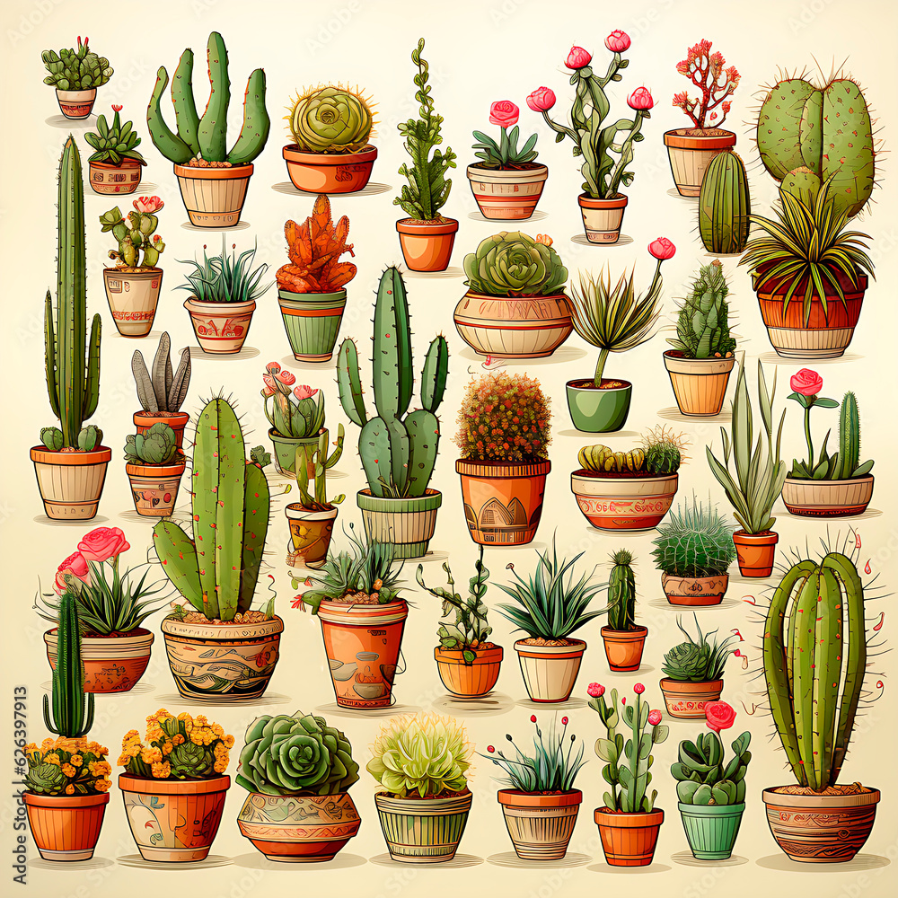 set of cactus in pots set of cactus in pots