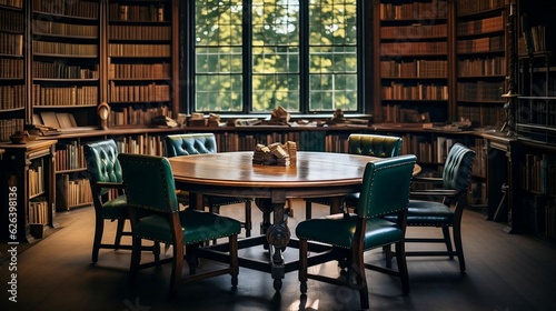 Wallpaper Mural Tables, chairs, and neatly arranged books in the library room Torontodigital.ca