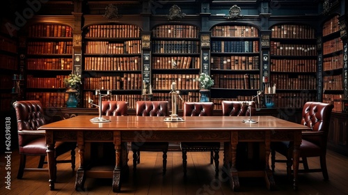 Tables, chairs, and neatly arranged books in the library room