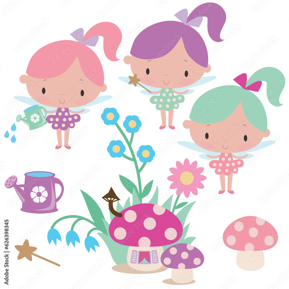 Cute little garden fairy girl vector cartoon illustration Cute little garden fairy girl vector cartoon illustration