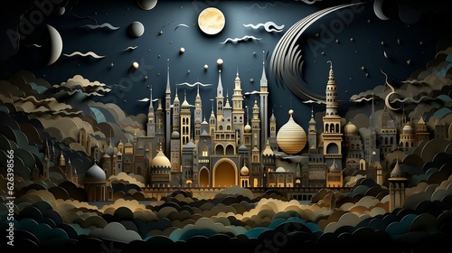 Wallpaper Mural City background with intricate paper-cut building silhouettes Torontodigital.ca