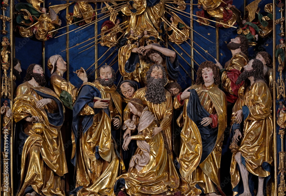Detail des Marienaltars in Kraków: Einschlafen Marias von Aposteln umgeben