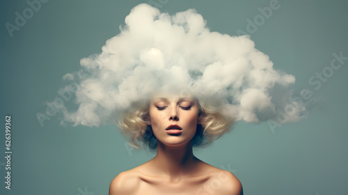 Female head in the clouds