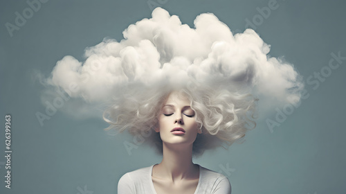Billede på lærred Woman with head in the clouds