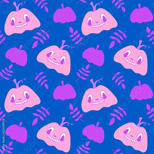 Cartoon autumn vegetable seamless Halloween pumpkins pattern for wrapping paper and fabrics and kids clothes print