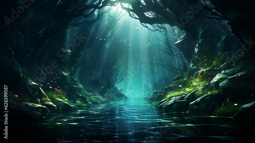 Calming, mysterious water-themed backgrounds with hazy effects © Abdul