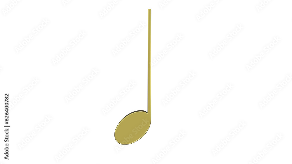 Golden quarter music note isolated on white and transparent background. Music concept. 3D render Golden quarter music note isolated on white and transparent background. Music concept. 3D render