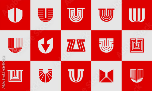 Geometric line abstract letter U logo icon bundle