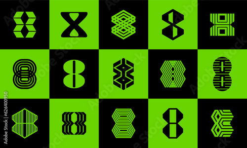Set of geometric line number 8 logo icon design