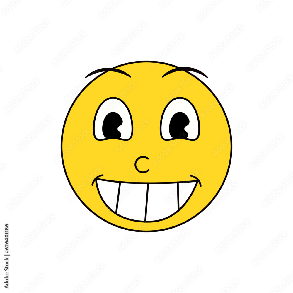 Vintage retro cute emoticon smiley with a happy smiling face. Vector emoji icon