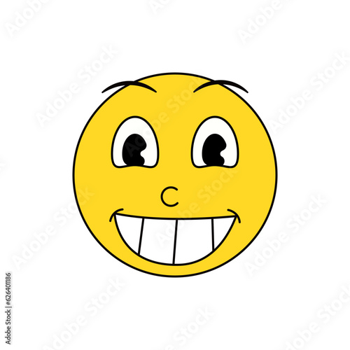 Vintage retro cute emoticon smiley with a happy smiling face. Vector emoji icon