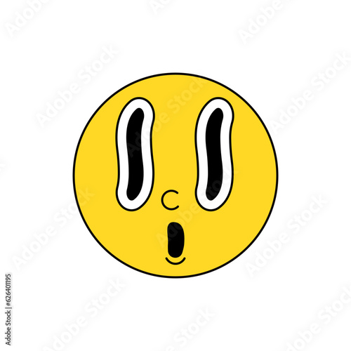Retro Vintage Emoticon Experiencing Psychedelic Awe. Trippy and Overwhelmed Smiley Vector. Editable Emoji Illustration