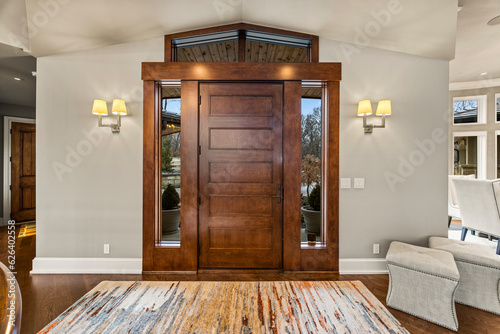 interior of a room with a hardwood door