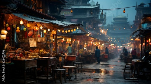 Lively street food scene, carts, vendors, enjoyment © Halim Karya Art