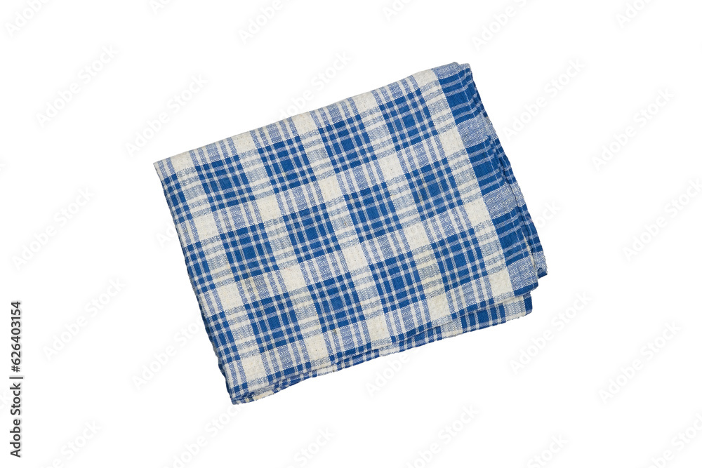 blue checkered picnic clothes isolated.Decorative cotton napkin. Plaid gingham towel blue checkered picnic clothes isolated.Decorative cotton napkin. Plaid gingham towel