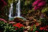 waterfall in the garden by Ai Generative