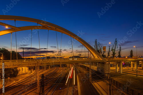 bridge in gdansk at night