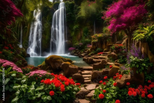 waterfall in the garden by Ai Generative
