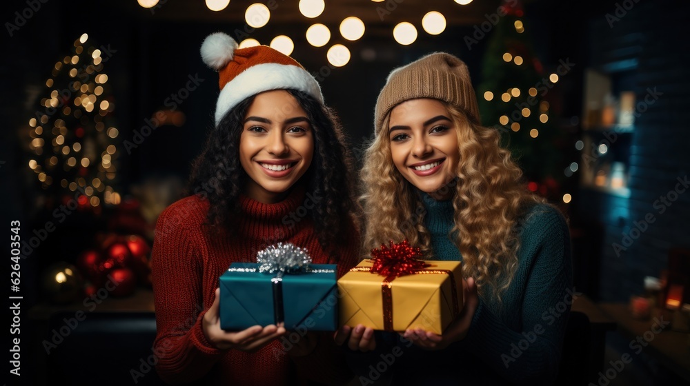 Girl with Christmas gift box. Girl with Christmas gift box.