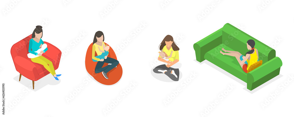 Fototapeta premium 3D Isometric Flat Conceptual Illustration of Breastfeeding