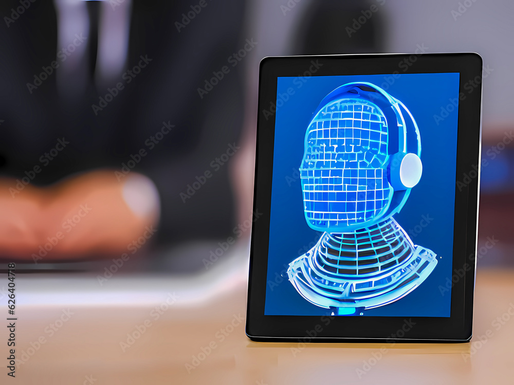 Robot picture in a digital frame. Artificial Intelligence and Robots