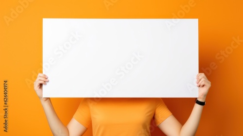 Girl with blank paper on vivid background