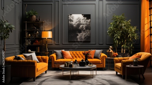 Black and orange interior living room