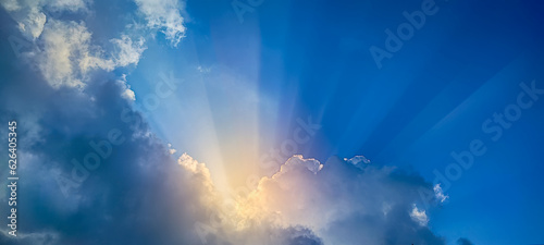 Blue sky and sunlight coming through the cloud SUN OF GOD LIGHT.