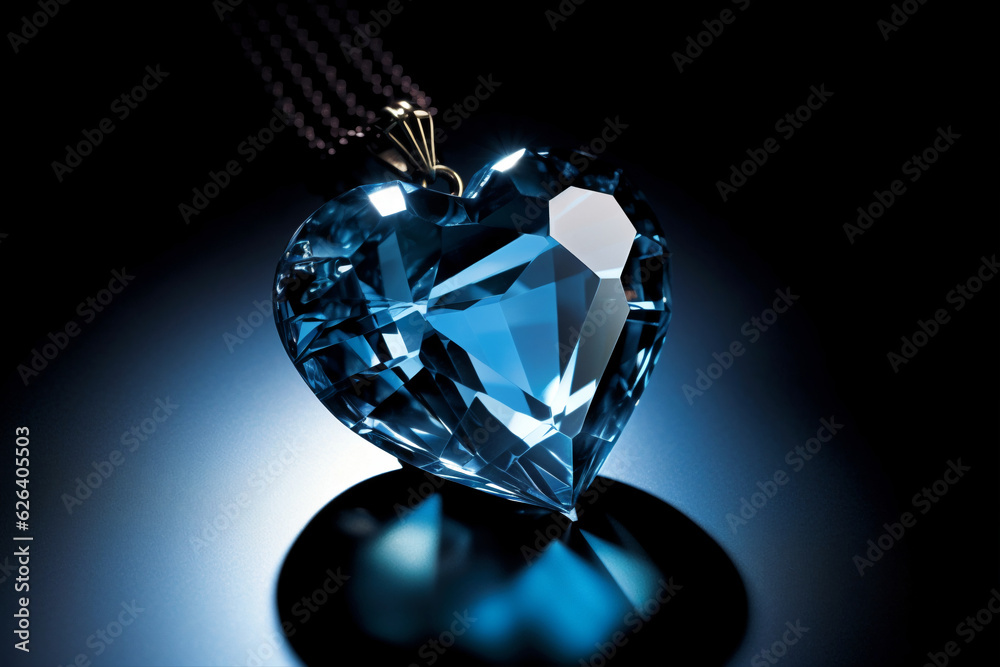 Heart-Shaped Blue Gem on Leather, GenerativeAI Heart-Shaped Blue Gem on Leather, GenerativeAI