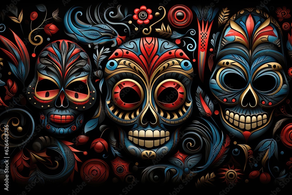Dia De Los Muertos - Mexican Day of the Dead background with skulls. Vector illustration