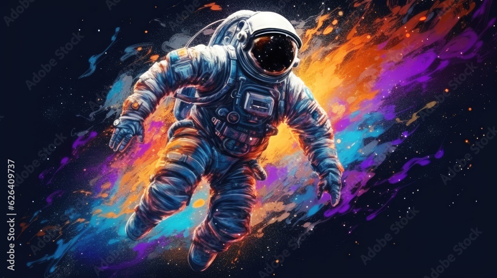 sketch of the astronaut flying in open space