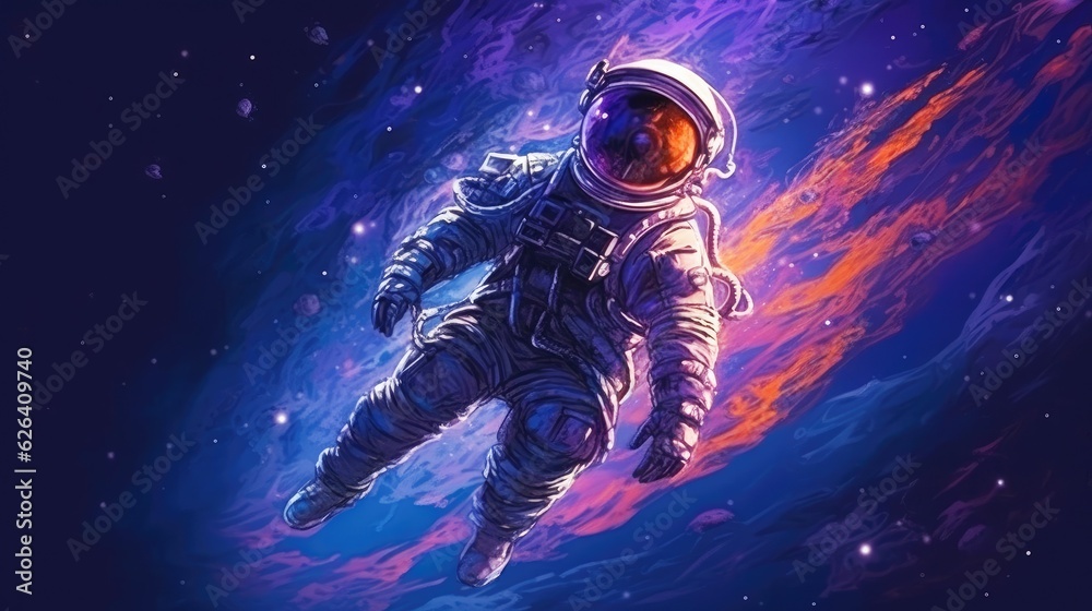 Obraz premium sketch of the astronaut flying in open space