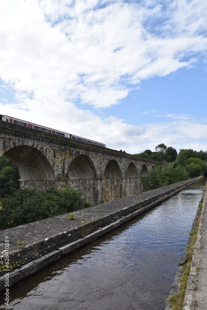 the aqueduct at chirk running parallel to the chirk viaduct