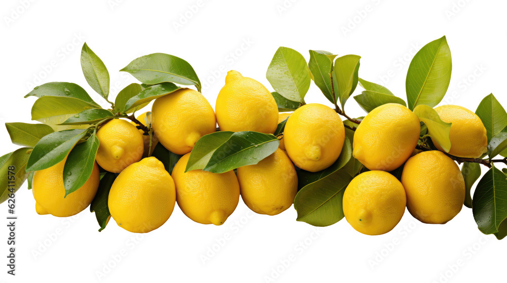 yellow lemons on a branch isolated on transparent background