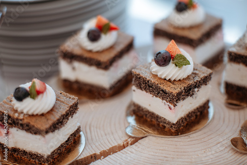 Different pieces of desserts in luxury wedding catering