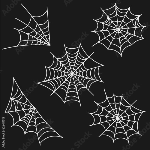 Set Of Spiders Web For Halloween Decoration. Vector Concept For Celebration Design 