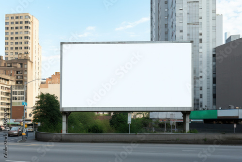 Eye-catching Blank Billboard Mockup in Urban Cityscape  Perfect for Advertising Campaigns  Empty Large Rectangle Board Template. Generative AI