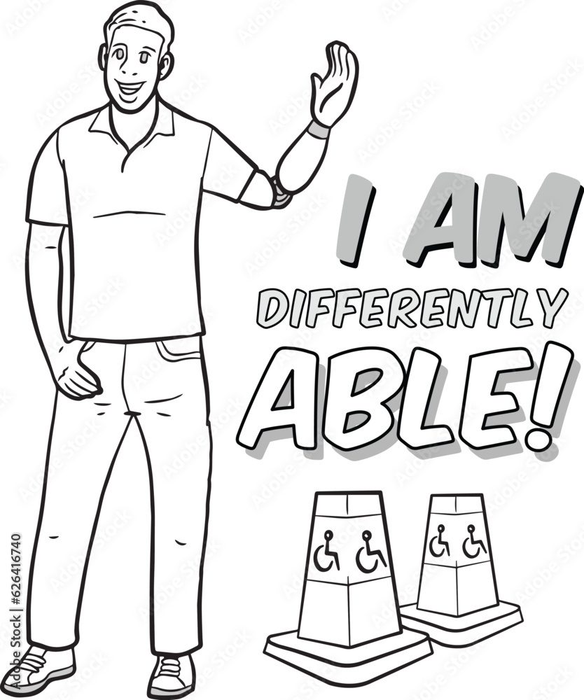 Young Man Hands Disability People Illustration Coloring Page