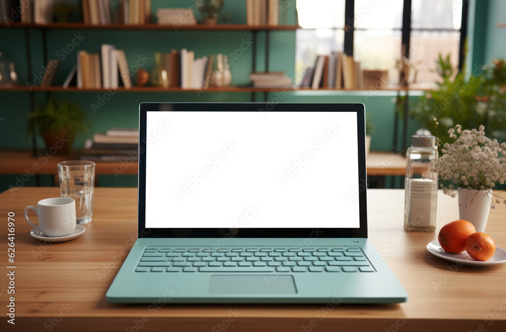 Minimalist Workspace Setup, Blank Screen Laptop Display Mockup on Cozy Desk, Perfect for Showcasing Apps and Websites. Generative AI Minimalist Workspace Setup, Blank Screen Laptop Display Mockup on Cozy Desk, Perfect for Showcasing Apps and Websites. Generative AI