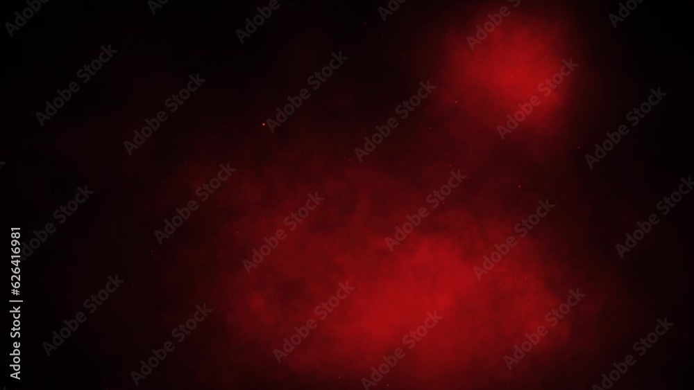 Dark Red Clouded Atmosphere Background 4K Loop features intense red clouds and particles flowing off screen in a black atmosphere in a loop.
