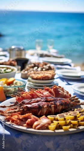 Tavolo ristorante bordo spiaggia con servizio di carne in Sardegna  Costa Azzurra