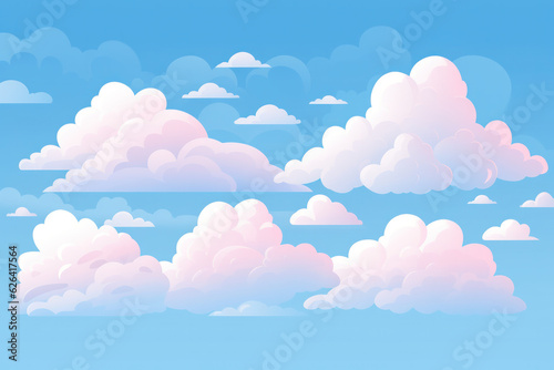 Beautiful Blue Sky with Fluffy Clouds Background. Generative AI